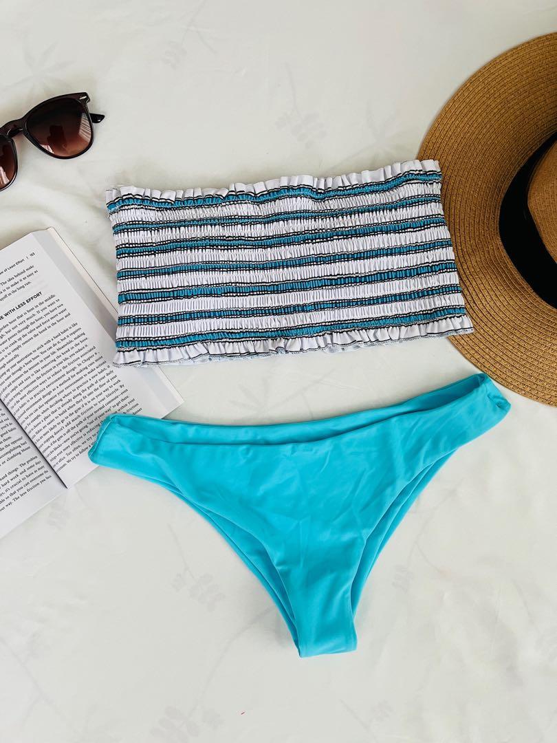 Shein Two Piece Tube Blue Bikini Women S Fashion Swimwear Bikinis