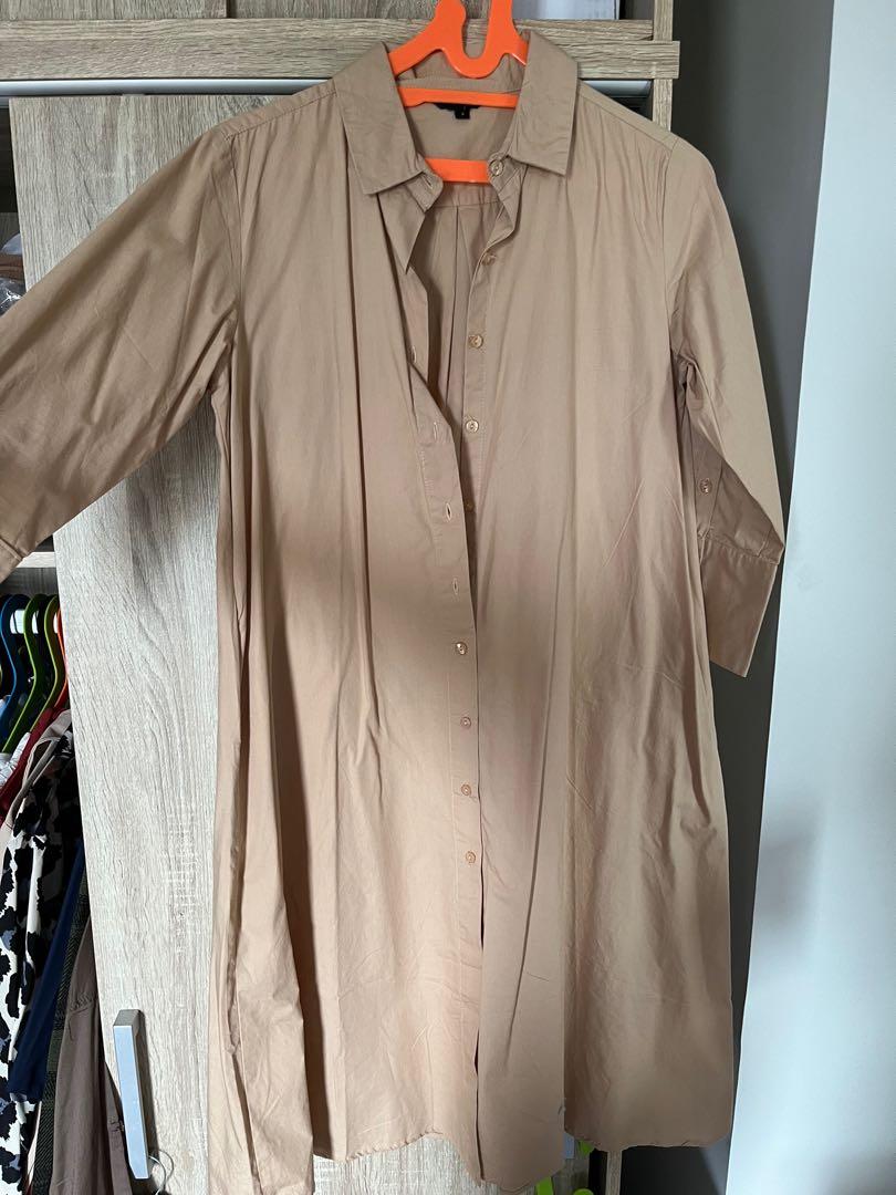 The Executive Midi Nude Shirt Dress Baju Terusan Kemeja Fesyen