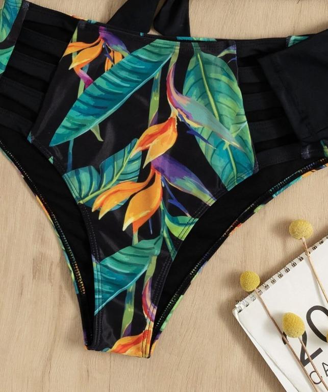 SHEIN Plant Print Wrap Ladder Cut Out Bikini Swimsuit Women S Fashion