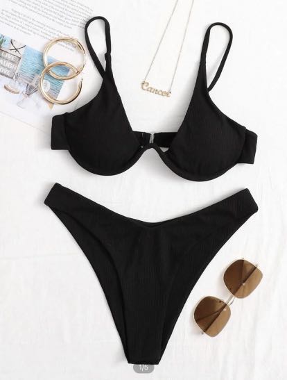Rib Underwire High Leg Bikini Swimsuit Women S Fashion Swimwear