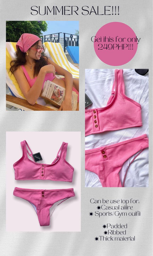 Padded Ribbed Texture Buttons Bikini Set Zaful Women S Fashion