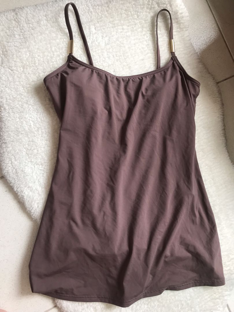 Prig Calvin Klein Ck One Piece Swimsuit Dress Large Brown Mauve Nude