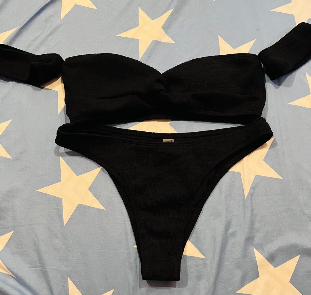 Unused Shein Rib Twist Front Bardot Bikini Women S Fashion Swimwear