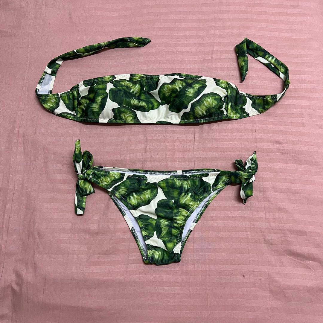 Palm Leaf Bandeau Two Piece Bikini Women S Fashion Swimwear Bikinis