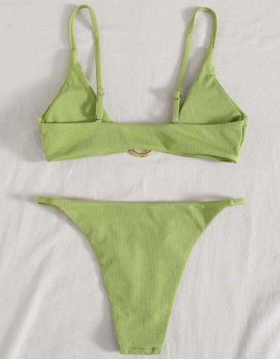 Shein Green Rib Ring Linked Tanga Bikini Swimsuit Women S Fashion