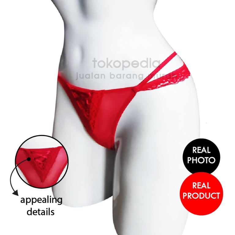 G String Merah Sexy Thong Wanita Transparan G String Merah Lingerie