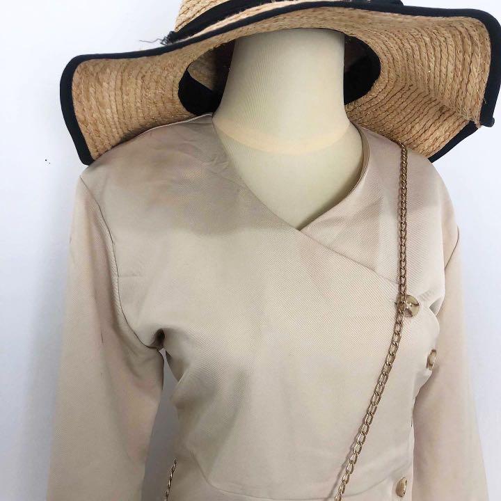Nude Button Side Mididress Midi Dress Office Long Sleeve Fesyen Wanita