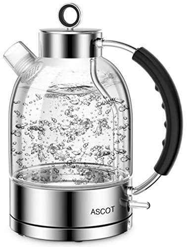 Electric Kettle ASCOT Glass Electric Tea Kettle L W Stainless Steel Tea Heater Hot