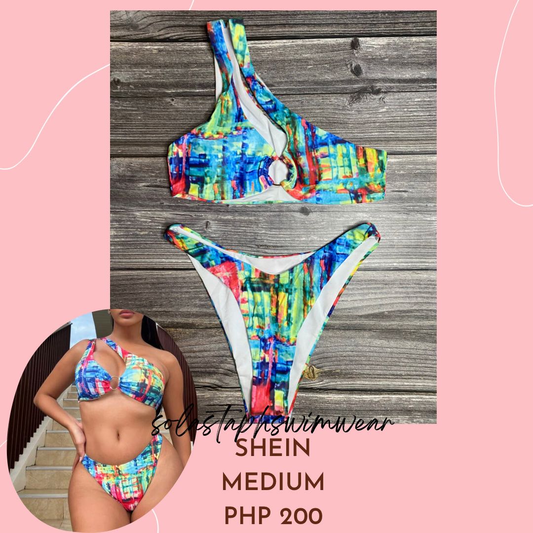 Shein Graphic Ring Linked One Shoulder Bikini Women S Fashion