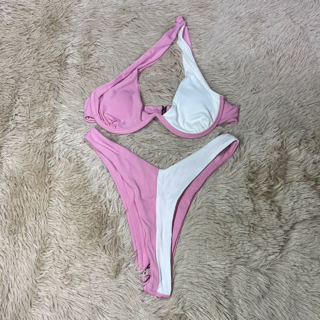 S Shein Two Tone Rib Underwire High Cut Bikini Women S Fashion
