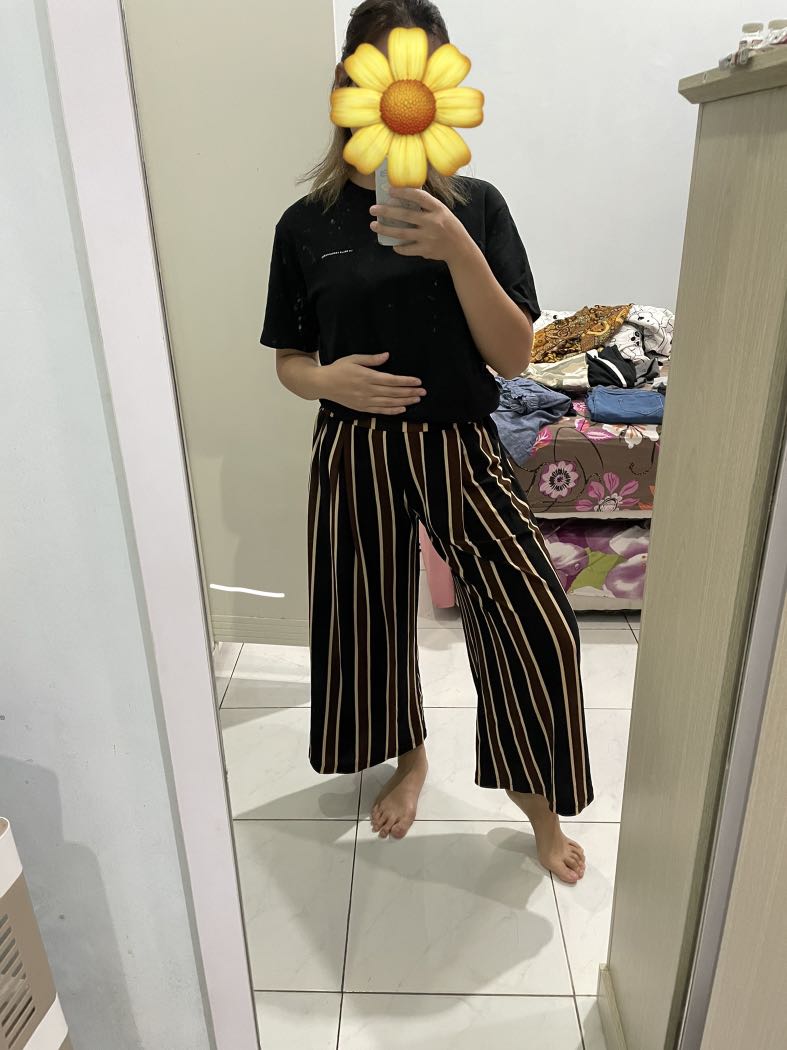 Duapola Nude Stripped Kulot Pants Fesyen Wanita Pakaian Wanita