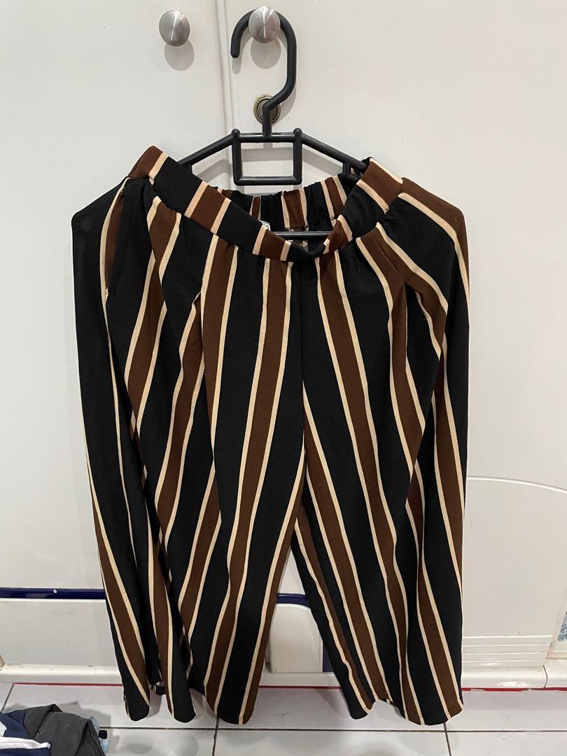 Duapola Nude Stripped Kulot Pants Fesyen Wanita Pakaian Wanita