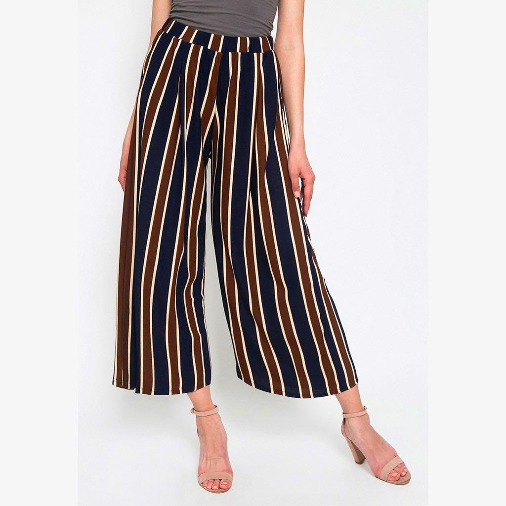 Duapola Nude Stripped Kulot Pants Fesyen Wanita Pakaian Wanita