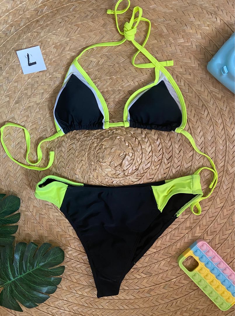 Large Black Self Tie Swimsuit Swimwear Two Piece Bikini Women S