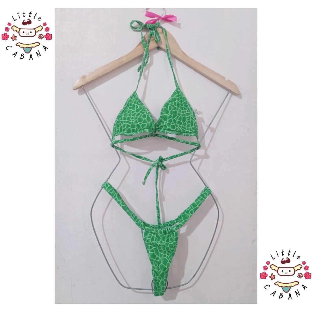 Green Sexy Halter Bikini Set Snake Print Micro Bikini Women S Fashion
