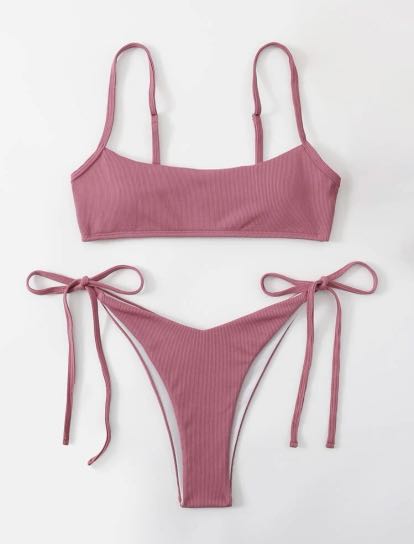 Rib Tie Side Bikini In Rusty Rose Women S Fashion Swimwear Bikinis