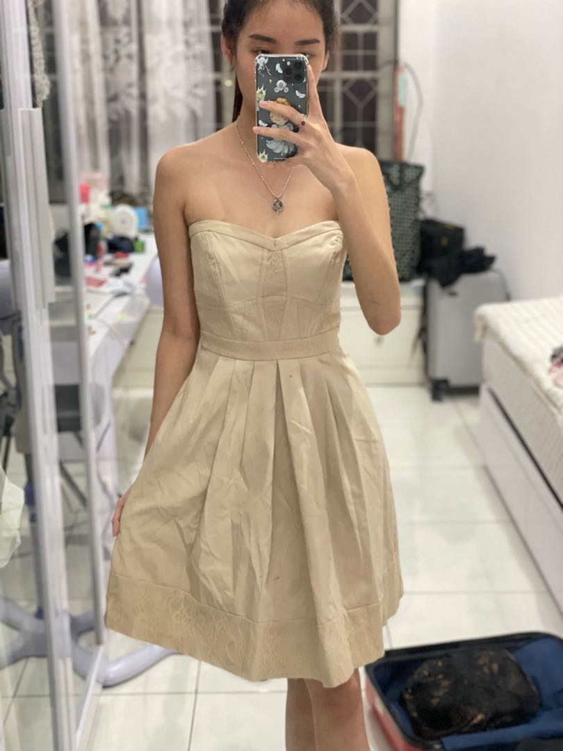 Warehouse Nude Beige Dress Fesyen Wanita Pakaian Wanita Gaun Rok