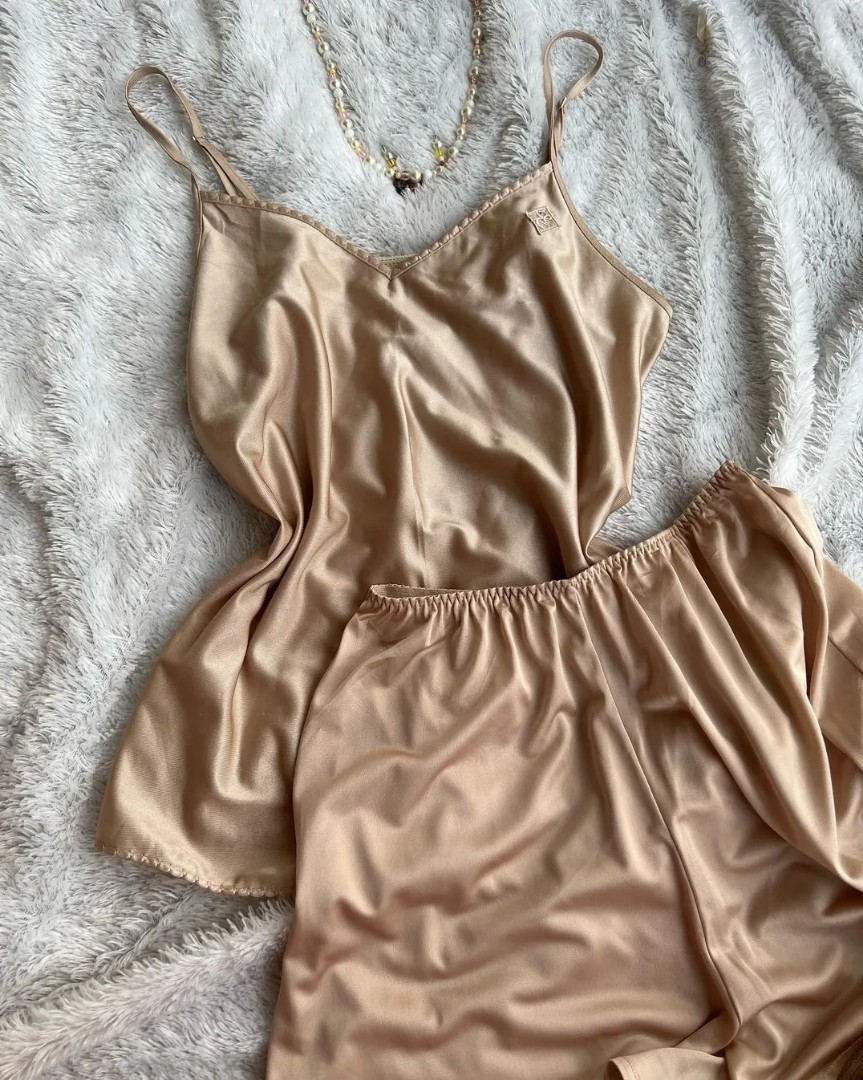 Eblin S Satin Purity Champagne Lingerie Set Top And Pants Fesyen