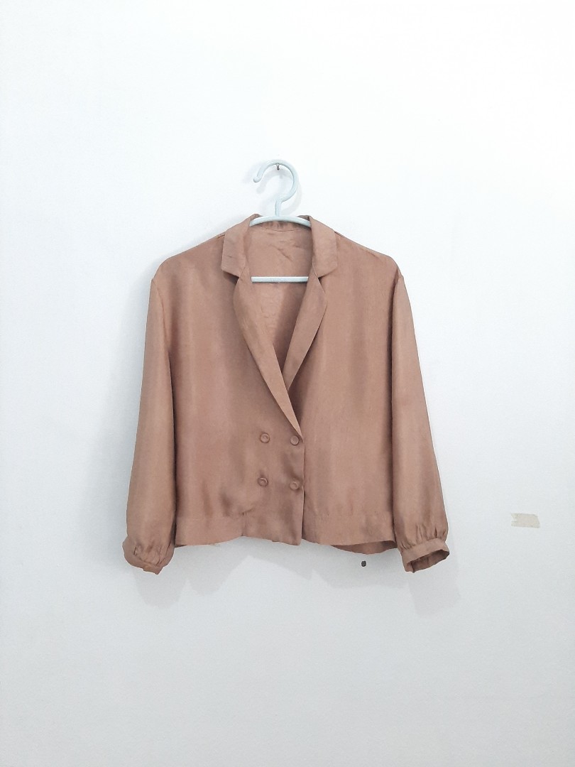 Satin Sateen Silk Blazer Outer Luaran Nude Coksu Korean Outfit Kantor