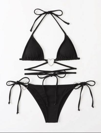 Romwe Starsalign Gemini Heart Ring Linked Triangle Bikini Swimsuit