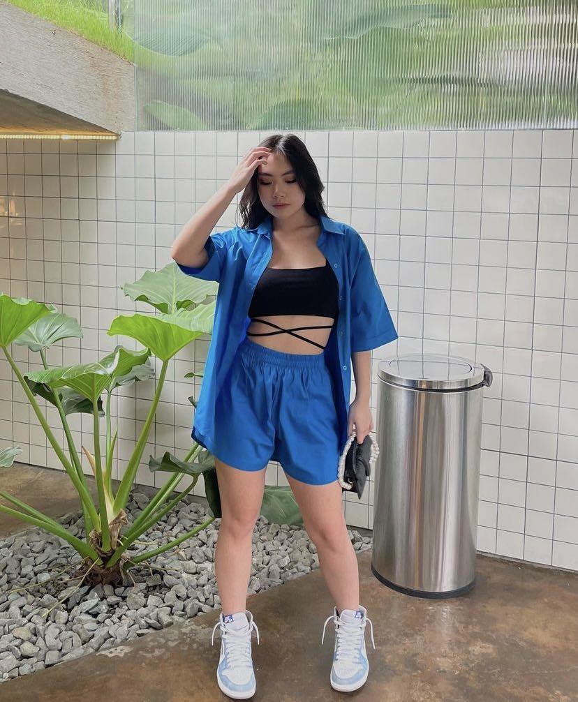 Nudethelabel Nude The Label Poplin Set Electric Blue Fesyen Wanita