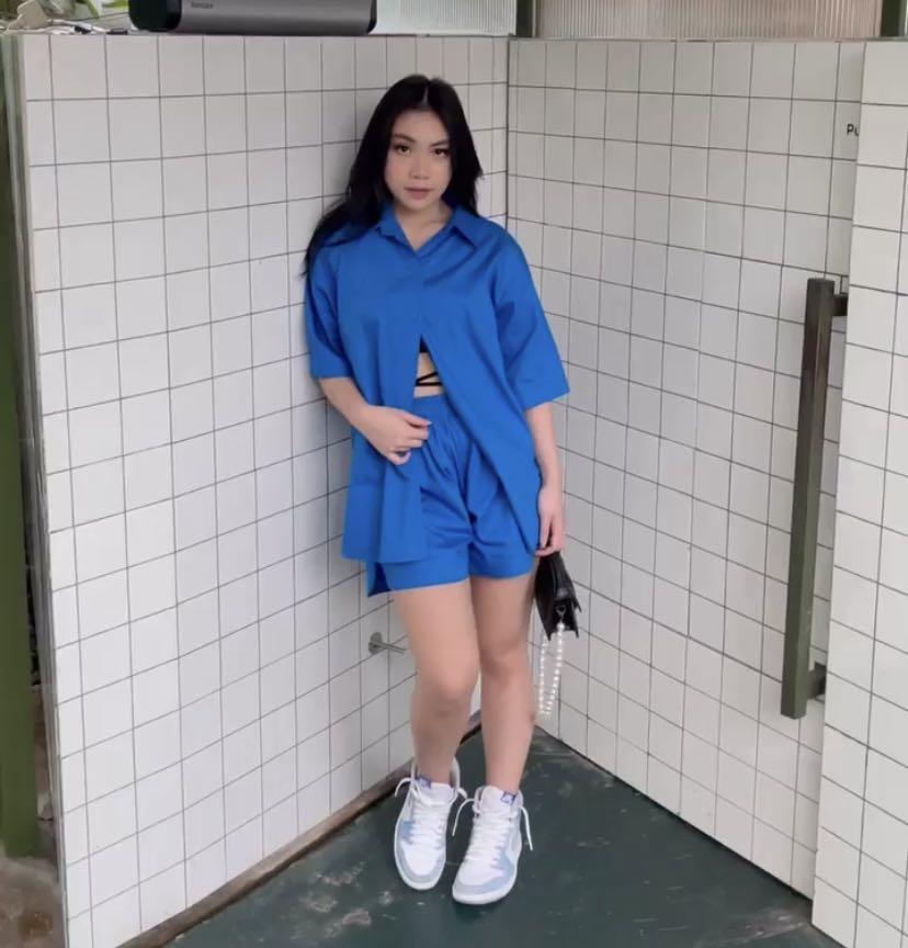 Nudethelabel Nude The Label Poplin Set Electric Blue Fesyen Wanita
