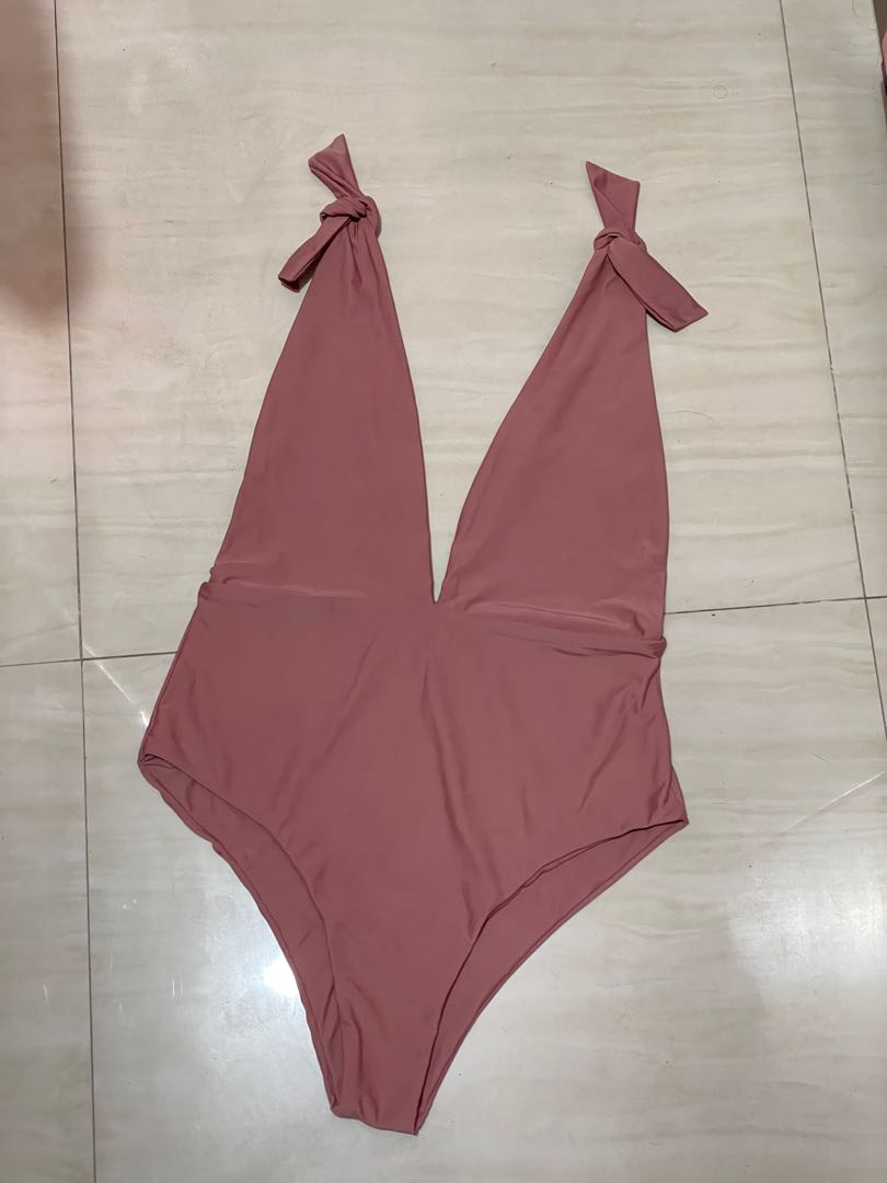 Mauve Plunge Swimsuit One Piece Side Boob Women S Fashion Swimwear