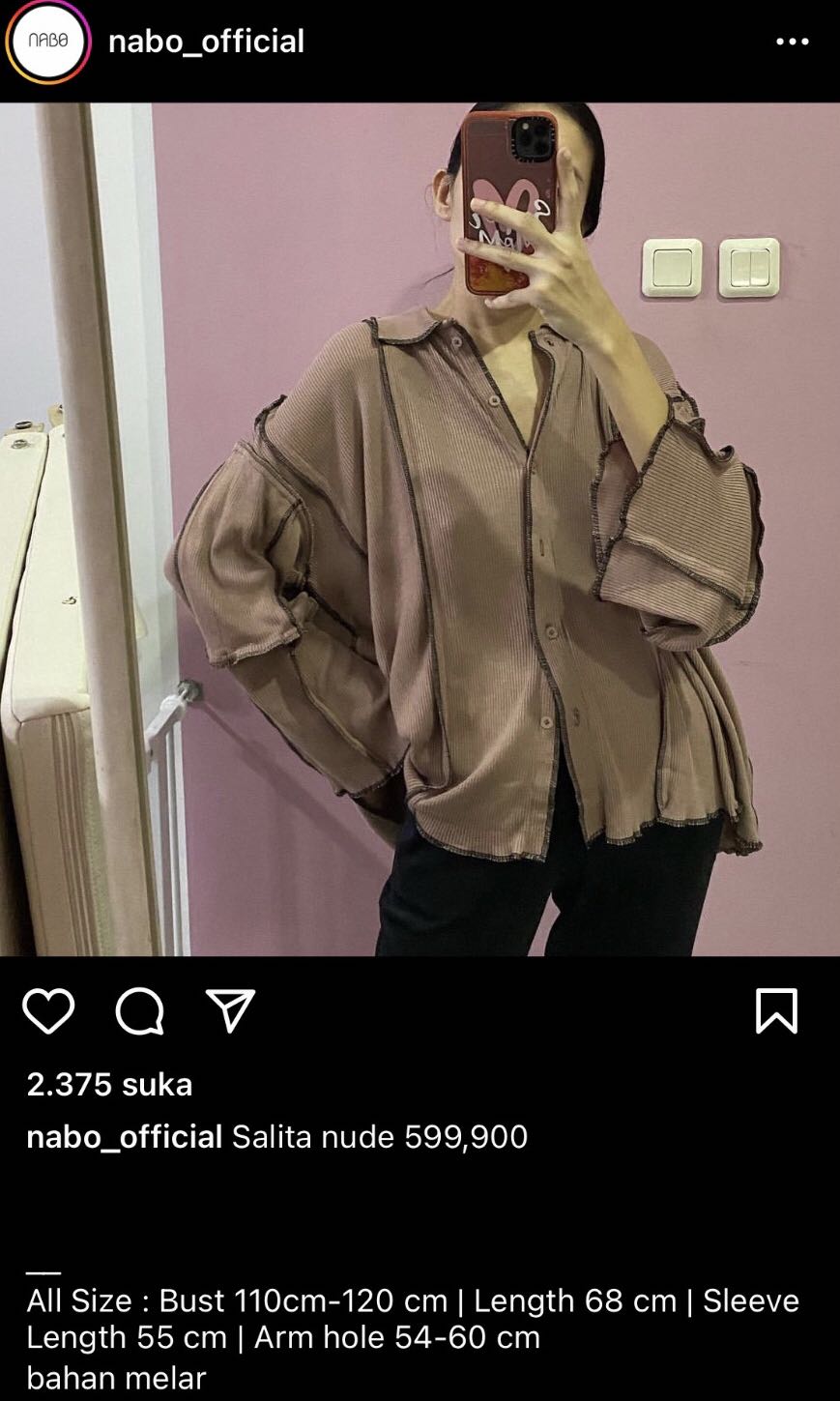 Oversize Salita Nude Nabo Fesyen Wanita Pakaian Wanita Atasan Di