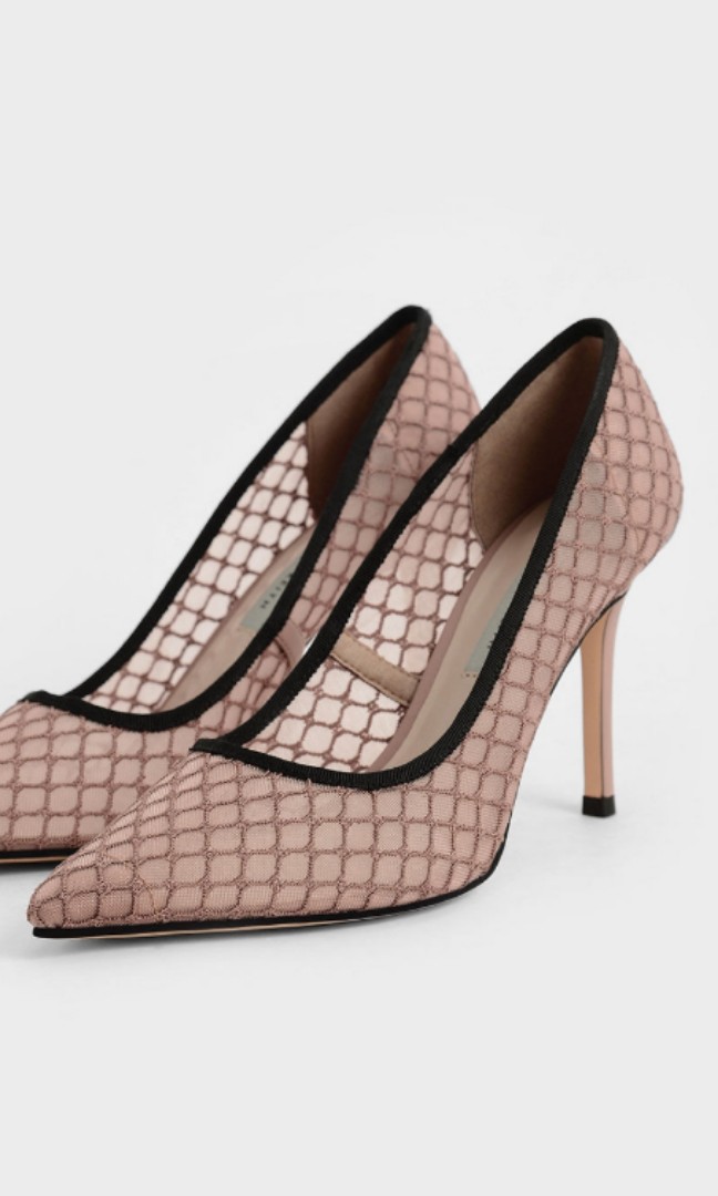 Charles And Keith Nude Mesh Stiletto Pumps Women S Fashion Footwear