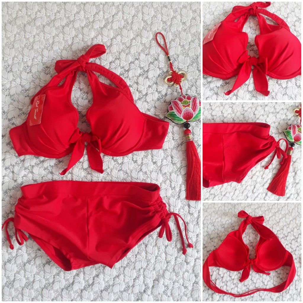 Bikini Pantai Dengan Kawat Dan Busa Bk Vo Warna Merah Fesyen Wanita Pakaian Wanita