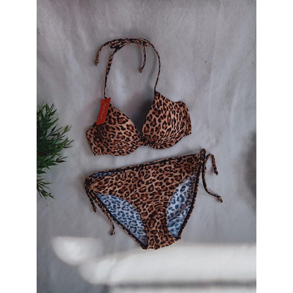 Bikini Pantai Push Up Foam Berkawat Leopard Coklat Barang Mewah Pakaian Di Carousell