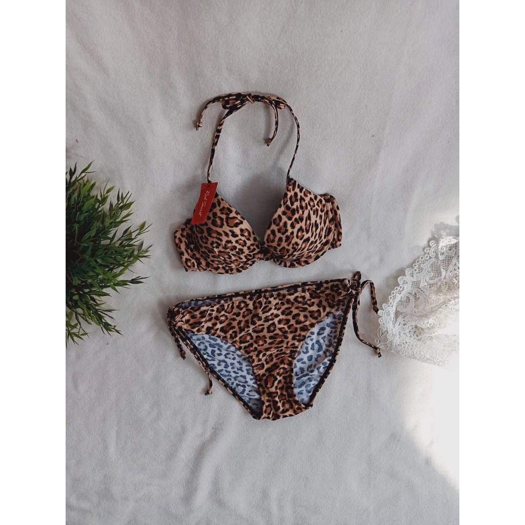 Bikini Pantai Push Up Foam Berkawat Leopard Coklat Barang Mewah Pakaian Di Carousell