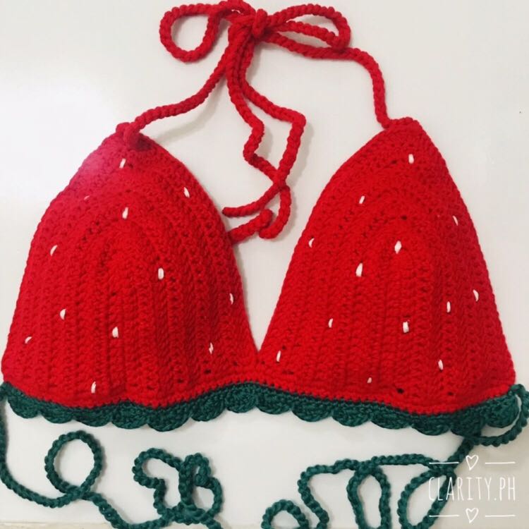 CROCHET STRAWBERRY BIKINI TOP Women S Fashion Swimwear Bikinis Swimsuits On Carousell