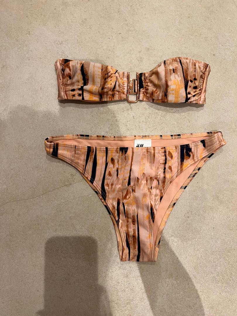 H M Printed Bandeau Bikini Set Women S Fashion Swimwear Bikinis