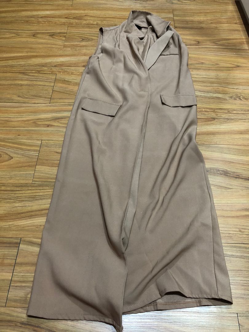 Long Blazer In Nude Choco Fesyen Wanita Pakaian Wanita Baju Luaran