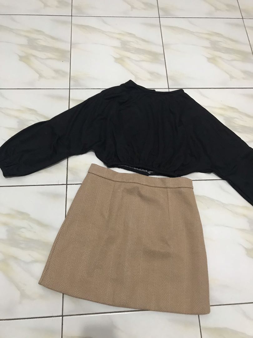 Set Crop Black Dan Skirt Nude Freeong Jabodetabek Fesyen Wanita