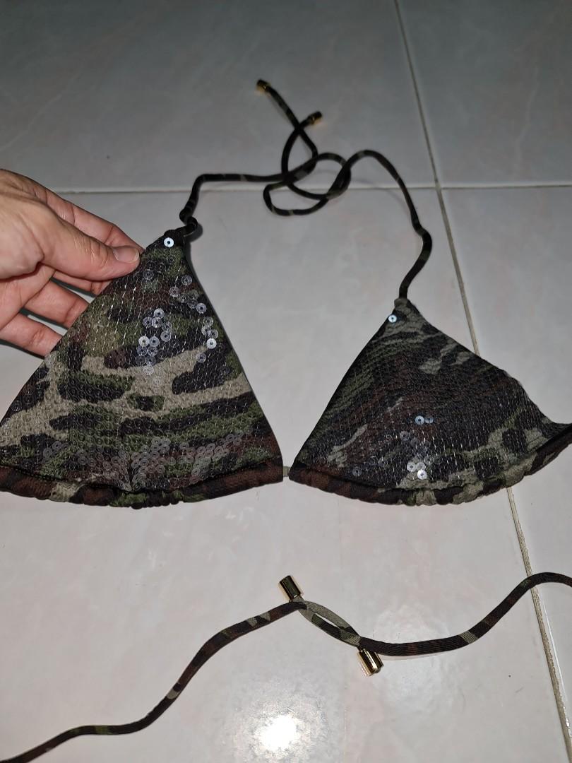 Victoria S Secrets Camouflage Padded Triangle Sequin Bikini Top Women