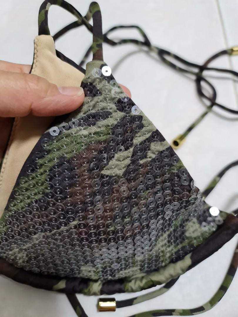 Victoria S Secrets Camouflage Padded Triangle Sequin Bikini Top Women
