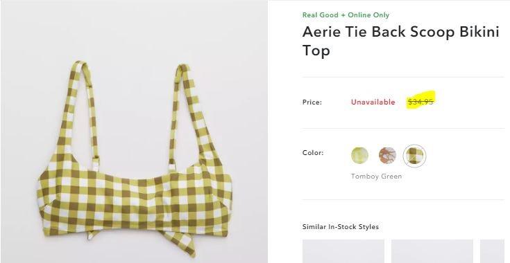 Aerie Tie Back Scoop Bikini Top Merdeka Fesyen Wanita Pakaian
