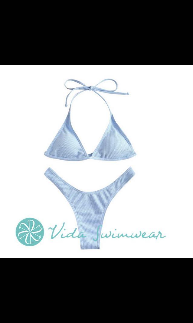 Two Piece Basic Swimsuit Light Blue Bikini Swimsuit Women S Fashion