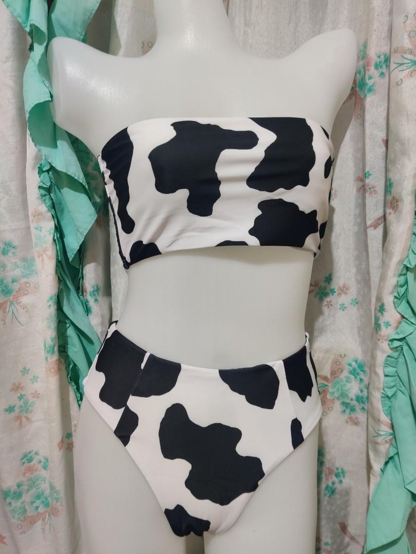 Shein Cow Print Bandeau Tube Two Piece Bikini Swimsuit Women S