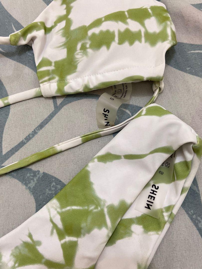 Shein Cut Out Bikini Swimsuit White Marble Two Piece Green Swimsuit