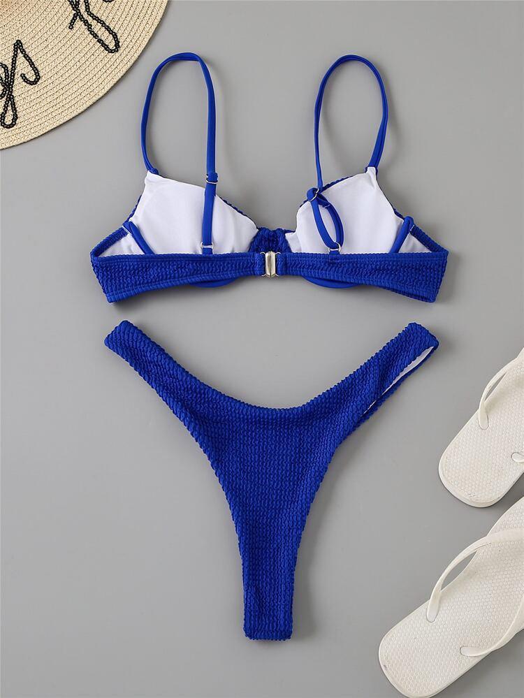 Bnib Shein Textured Underwire High Cut Bikini Royal Blue Women S