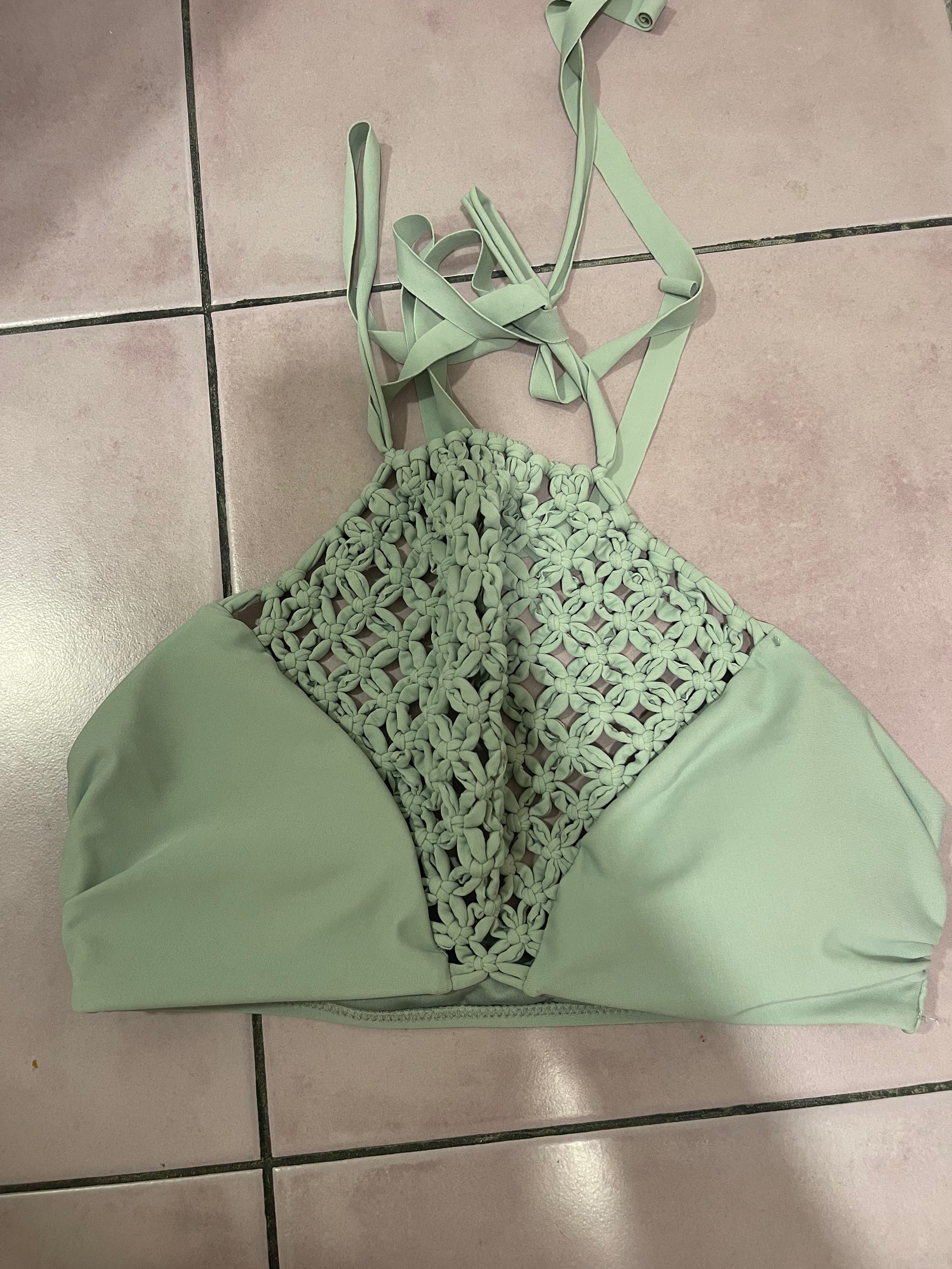 Green Halter Tie Bikini Swimsuit Top Women S Fashion Swimwear