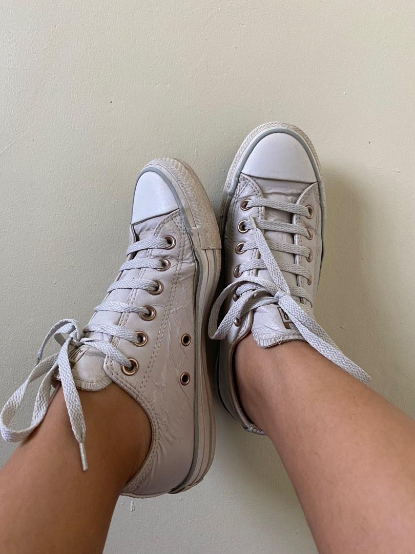 Converse Nude Leather Ankle Cut Sneakers Women S Fashion Footwear Sneakers On Carousell