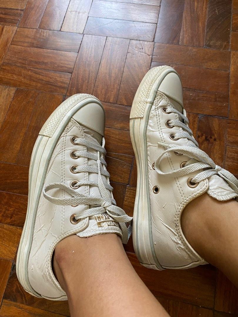 Converse Nude Leather Ankle Cut Sneakers Women S Fashion Footwear Sneakers On Carousell