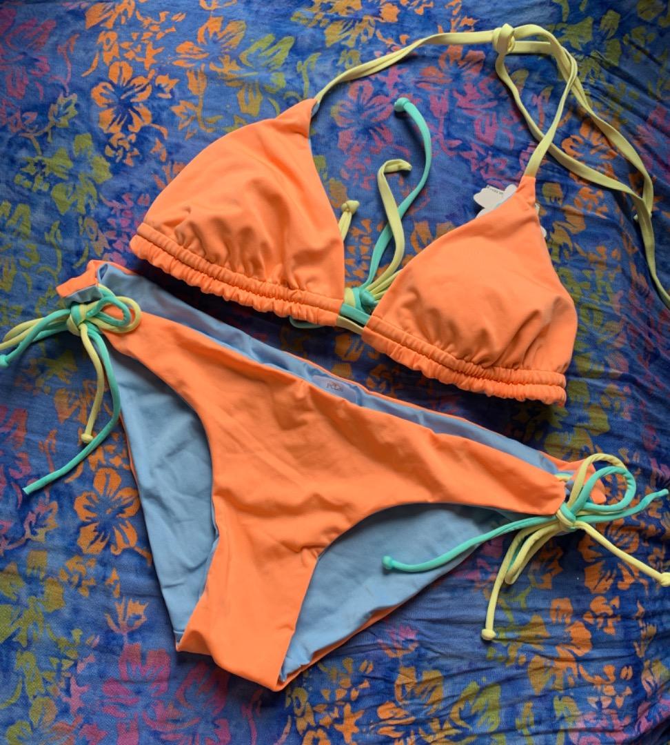 Reversible Piha Bikini Orange And Light Blue Women S Fashion Swimwear