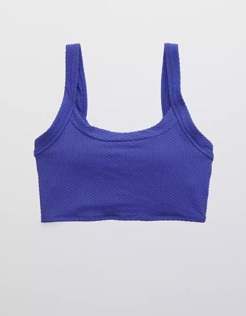 Aerie Jacquard Longline Scoop Bikini Top Blue Fesyen Wanita Pakaian