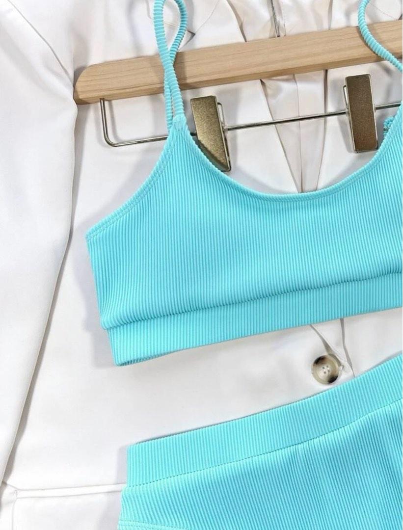 Solid Rib Bikini Swimsuit Mint Blue Women S Fashion Swimwear Bikinis Swimsuits On Carousell