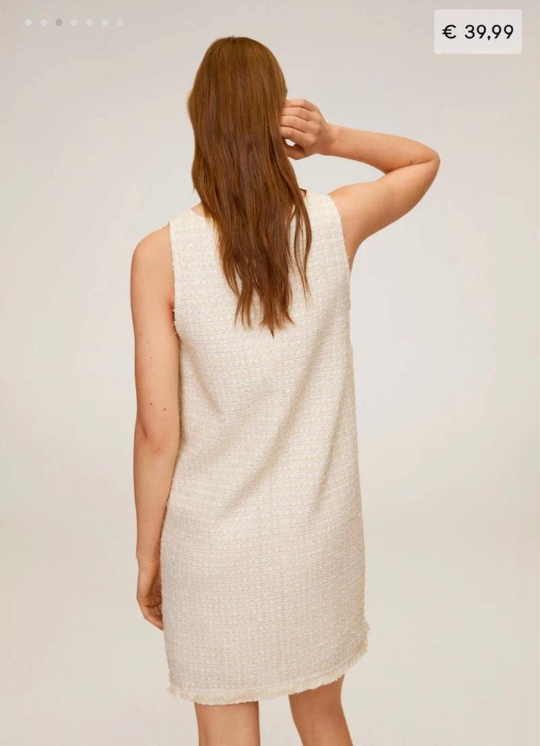 Mango Tweed Dress Krem Nude Beige Fesyen Wanita Pakaian Wanita